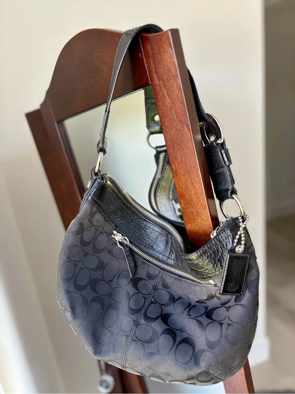 Coach Black Signature Crescent Shoulder Bag